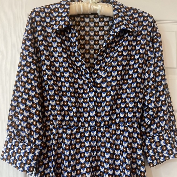 Zara Geometric Print 3/4 sleeve A-line button down collared Dress size S EUC - Picture 2 of 8